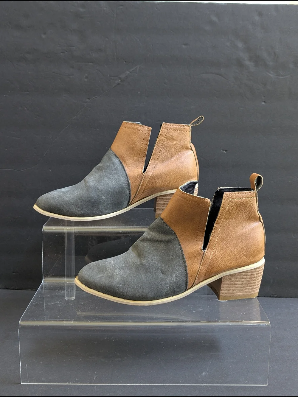 Women’s Two-Tone Grey and Brown Ankle Boots Size 38